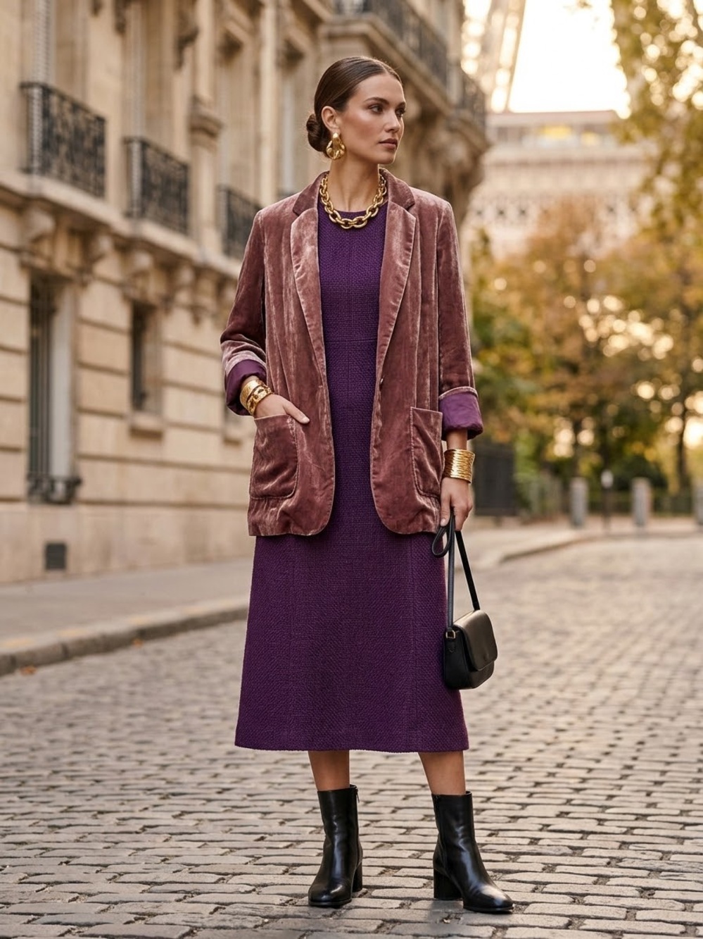 Cartonnier Velvet Blazer Jacket in Mauve Pink